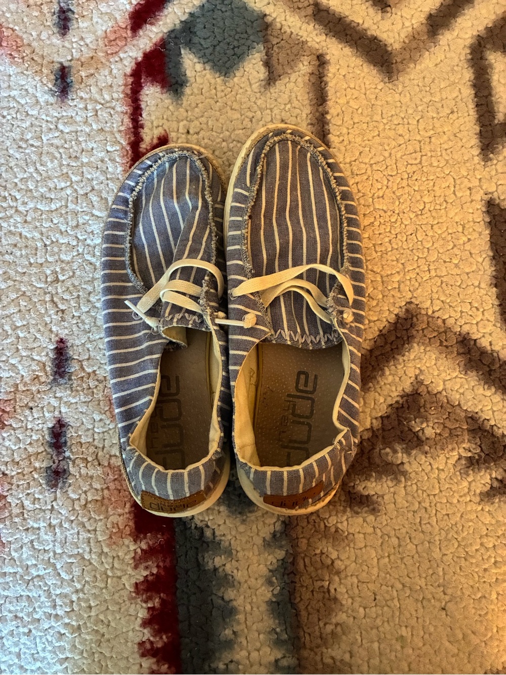 Hey Dude Kids Navy and White Striped Moccasins